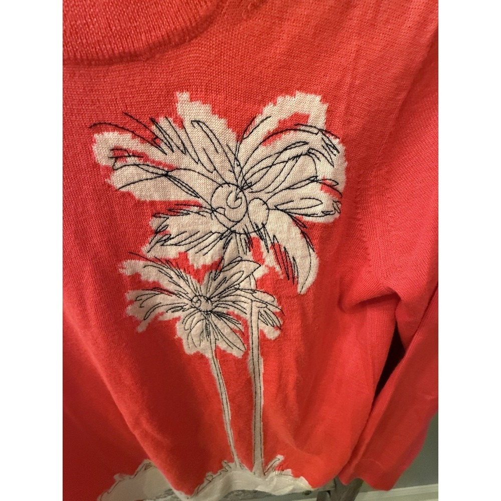 J. Crew Factory Coral Palm Tree Crewneck Sweater with Yellow Sun Accent - Picture 6 of 7
